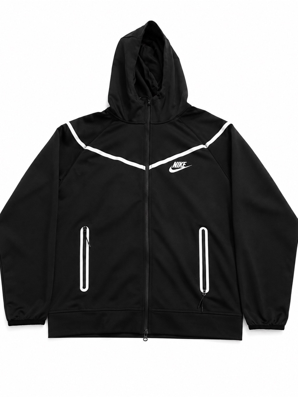 Nike Black Performance Hooded Full-Zip Jacket with White Accents
